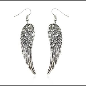 Boho Silver Feather Angel Wing Earrings